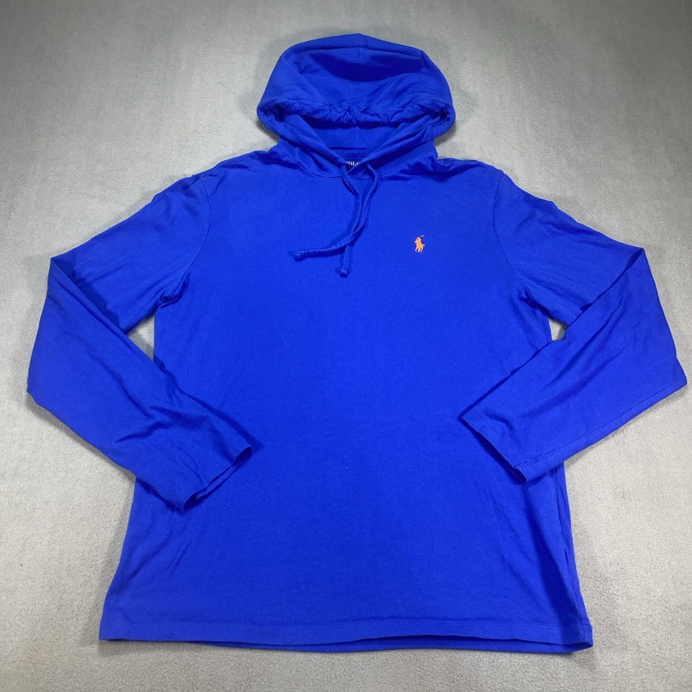 Polo Ralph Lauren Blue T Shirt Hoodie Mens Large Orange Pony